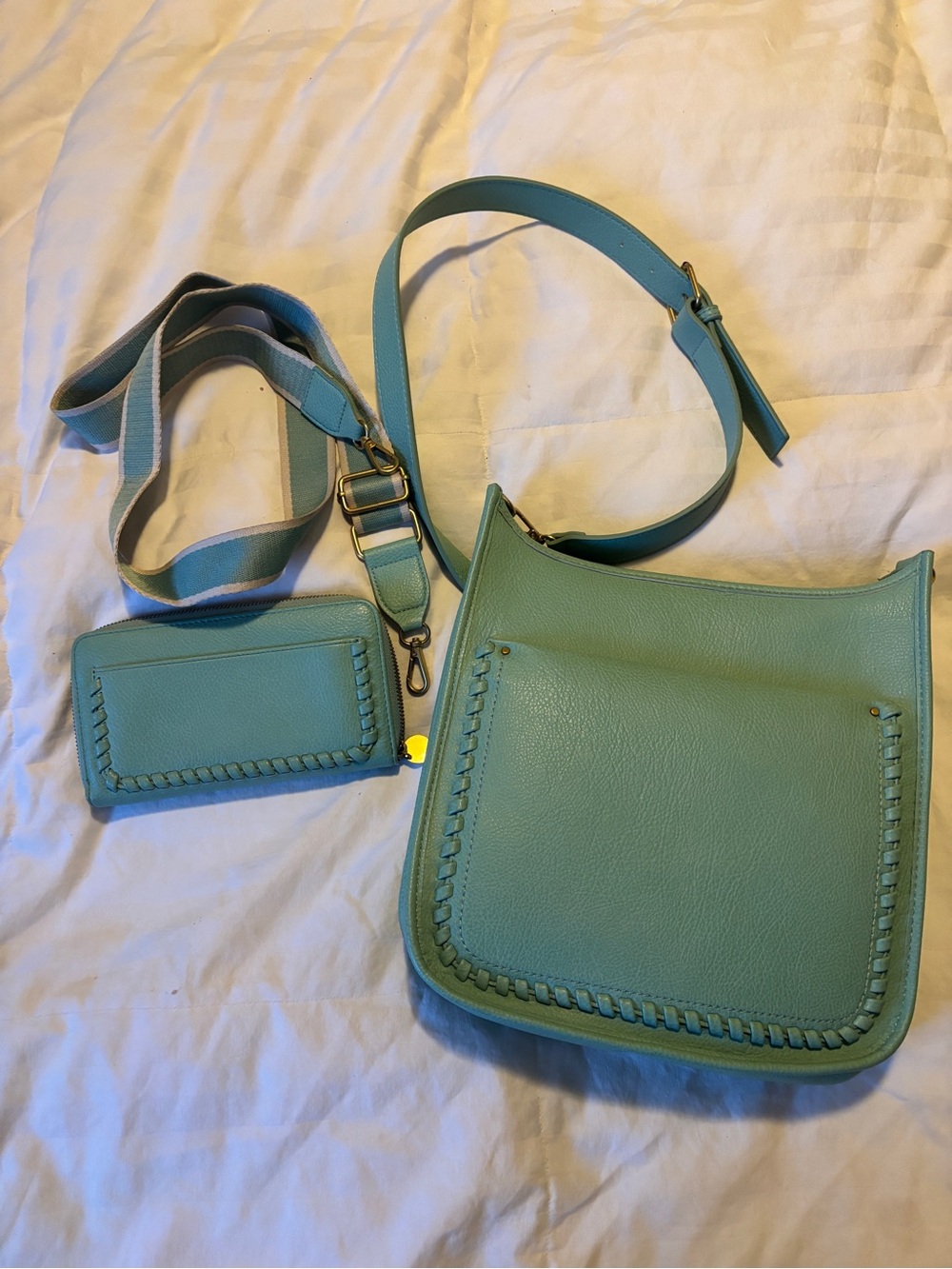 Style & Co Faux Leather Mint Sage Whipstitch Medium Crossbody Bag & Wallet